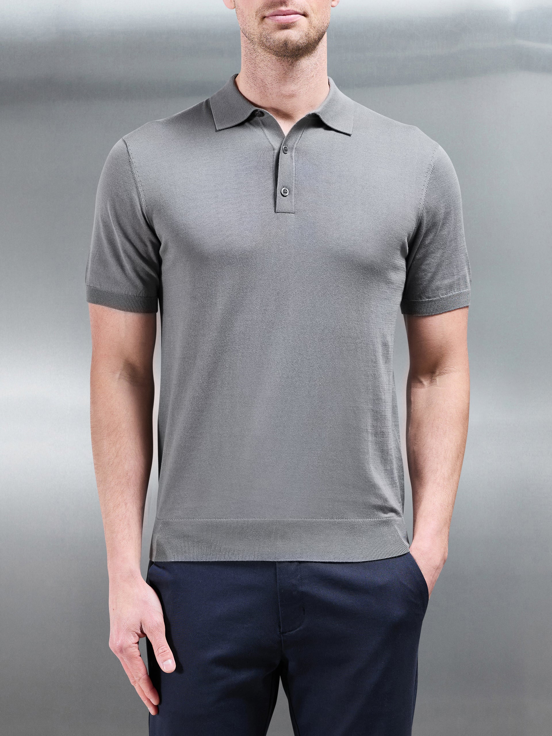 Cotton And Silk Polo Shirt in Sage