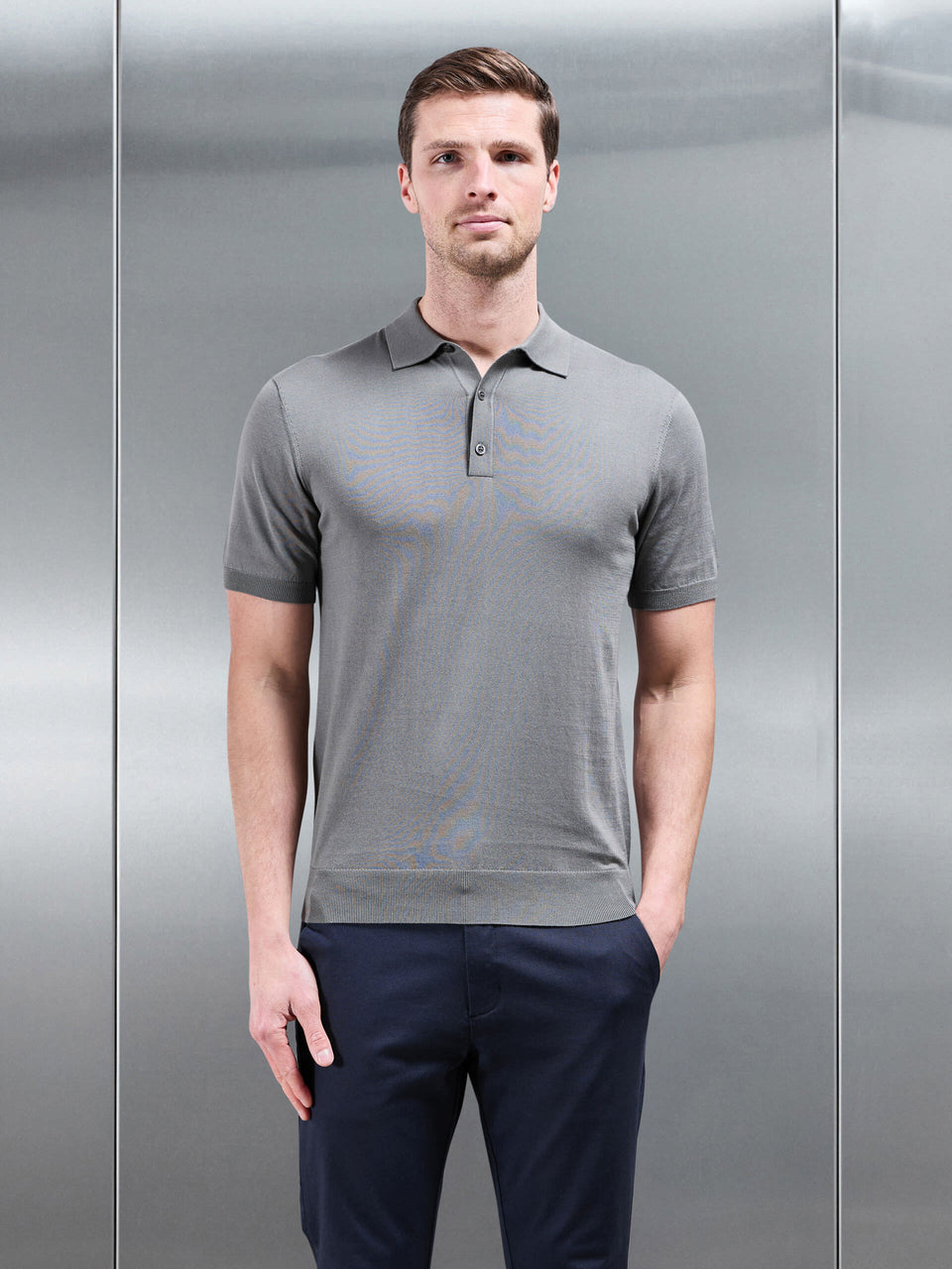 Cotton And Silk Polo Shirt in Sage