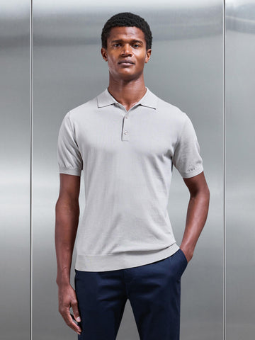 Cotton and Silk Polo Shirt in Stone