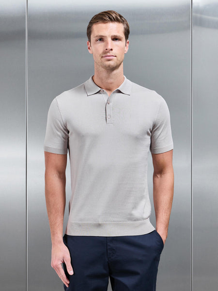 Cotton and Silk Polo Shirt in Stone