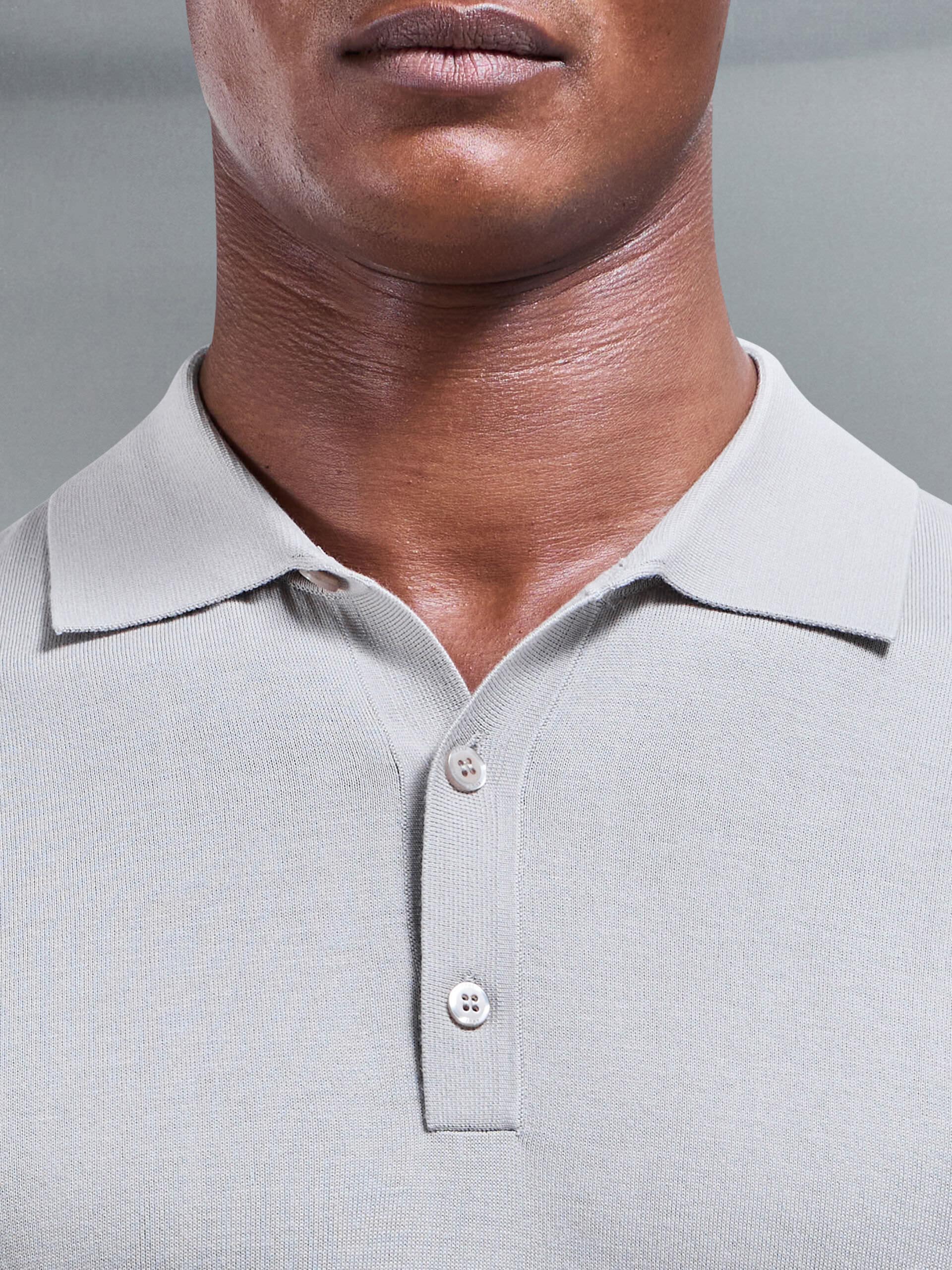 Cotton and Silk Polo Shirt in Stone