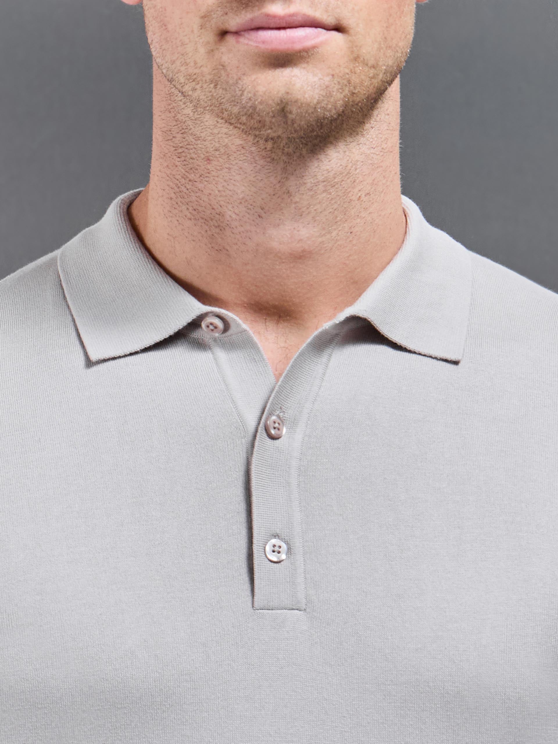 Cotton and Silk Polo Shirt in Stone