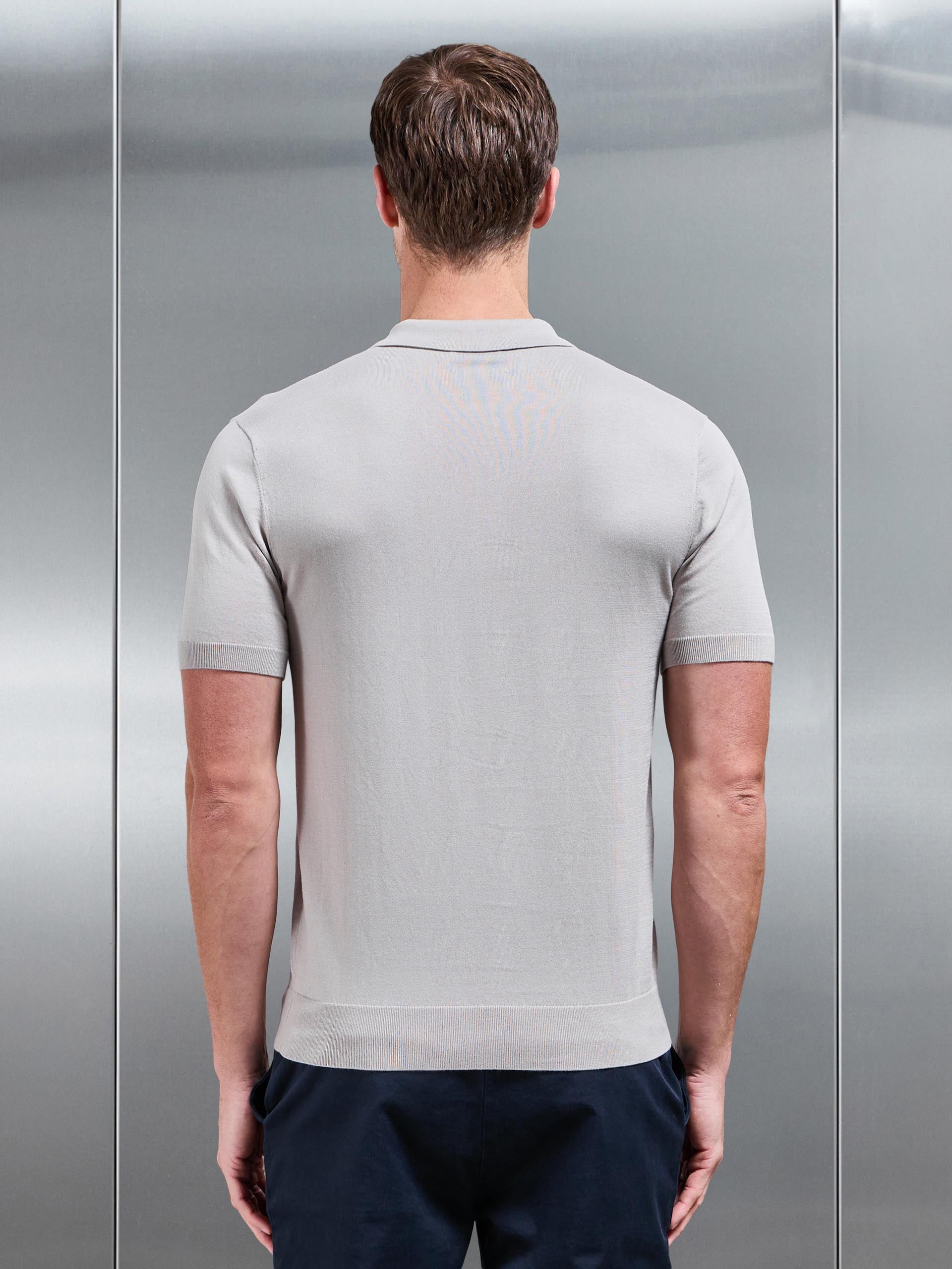 Cotton and Silk Polo Shirt in Stone