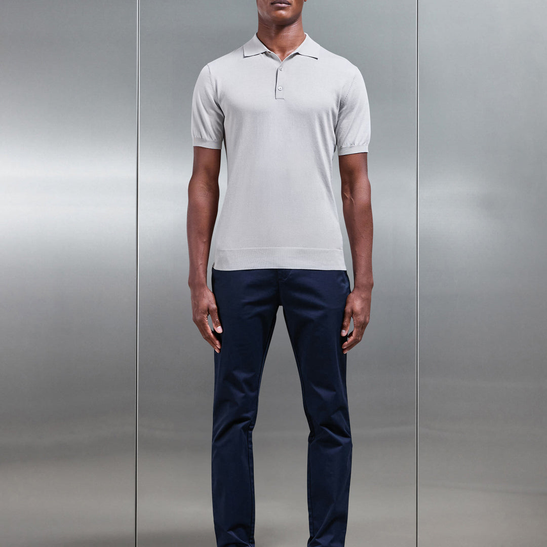 Cotton and Silk Polo Shirt in Stone