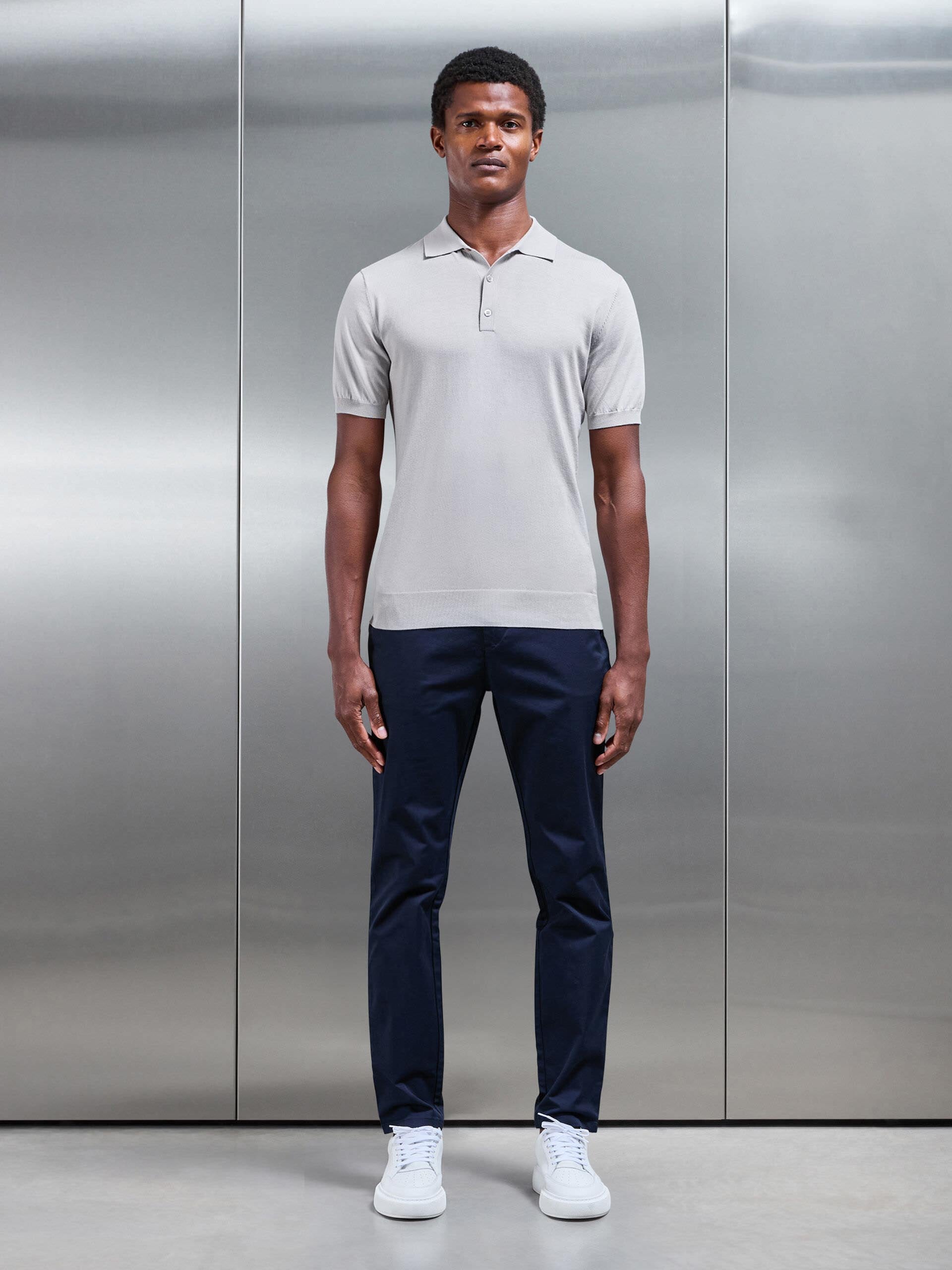 Cotton and Silk Polo Shirt in Stone