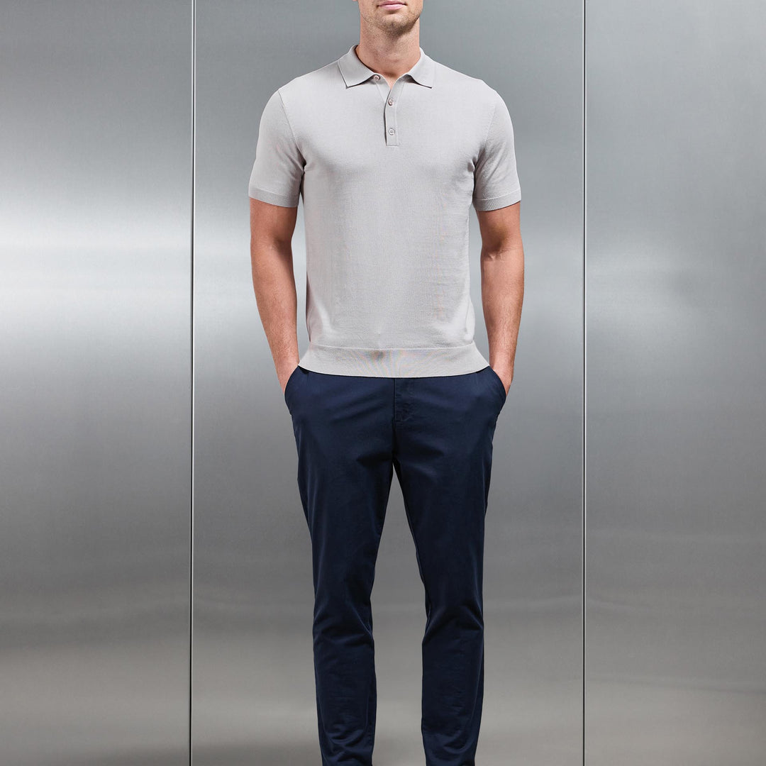 Cotton and Silk Polo Shirt in Stone