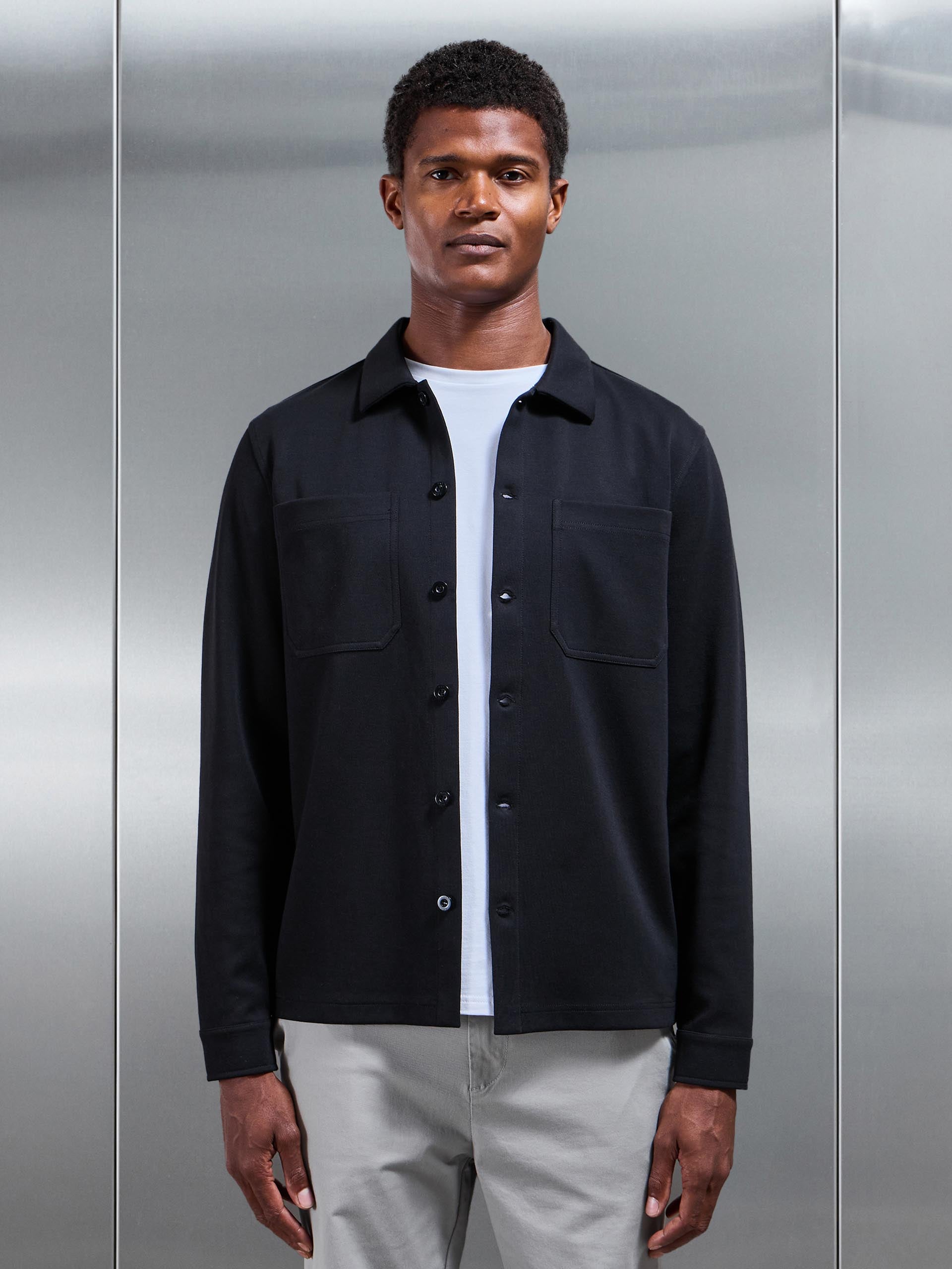 Cotton Jersey Overshirt in Black