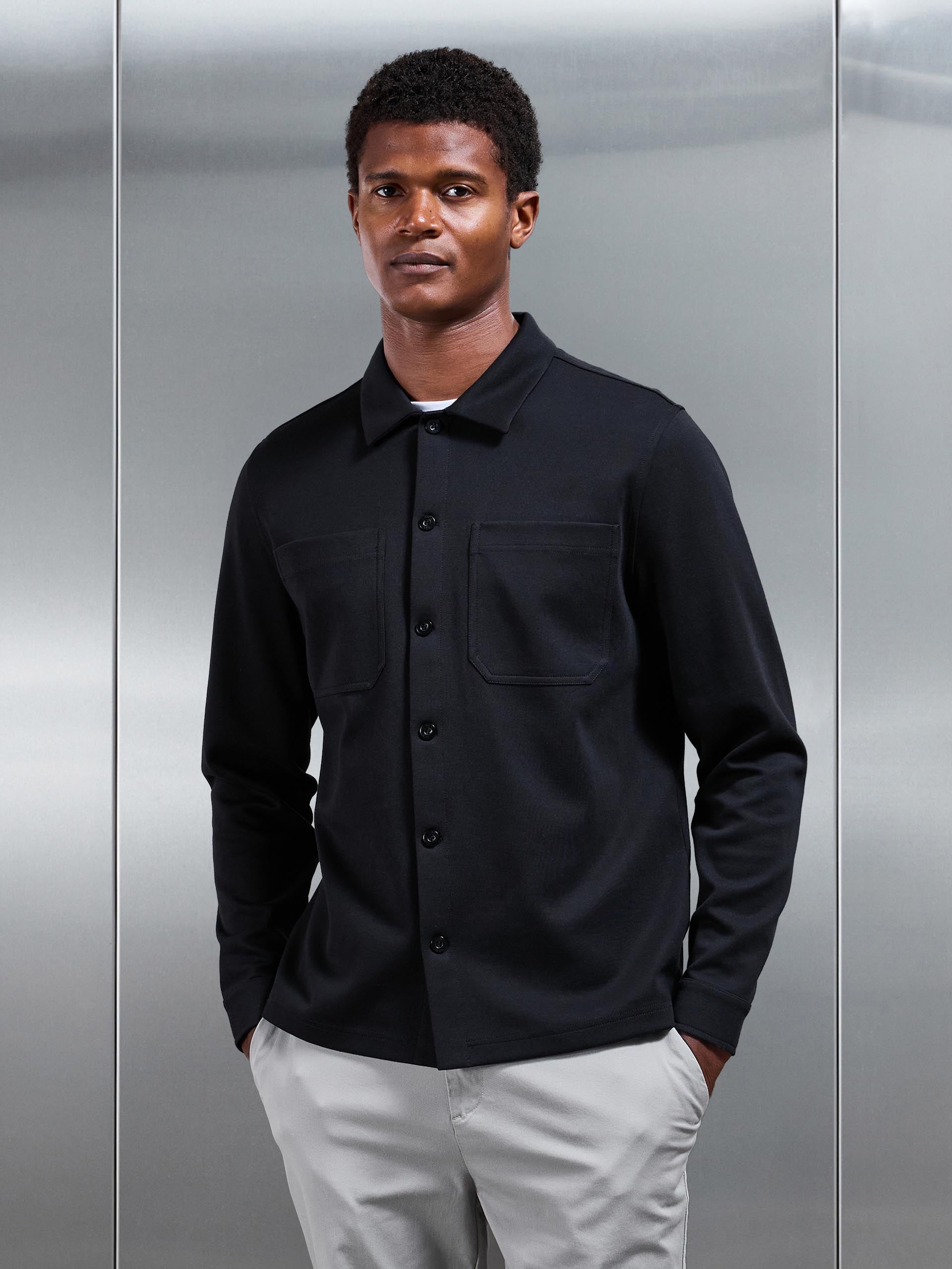 Cotton Jersey Overshirt in Black