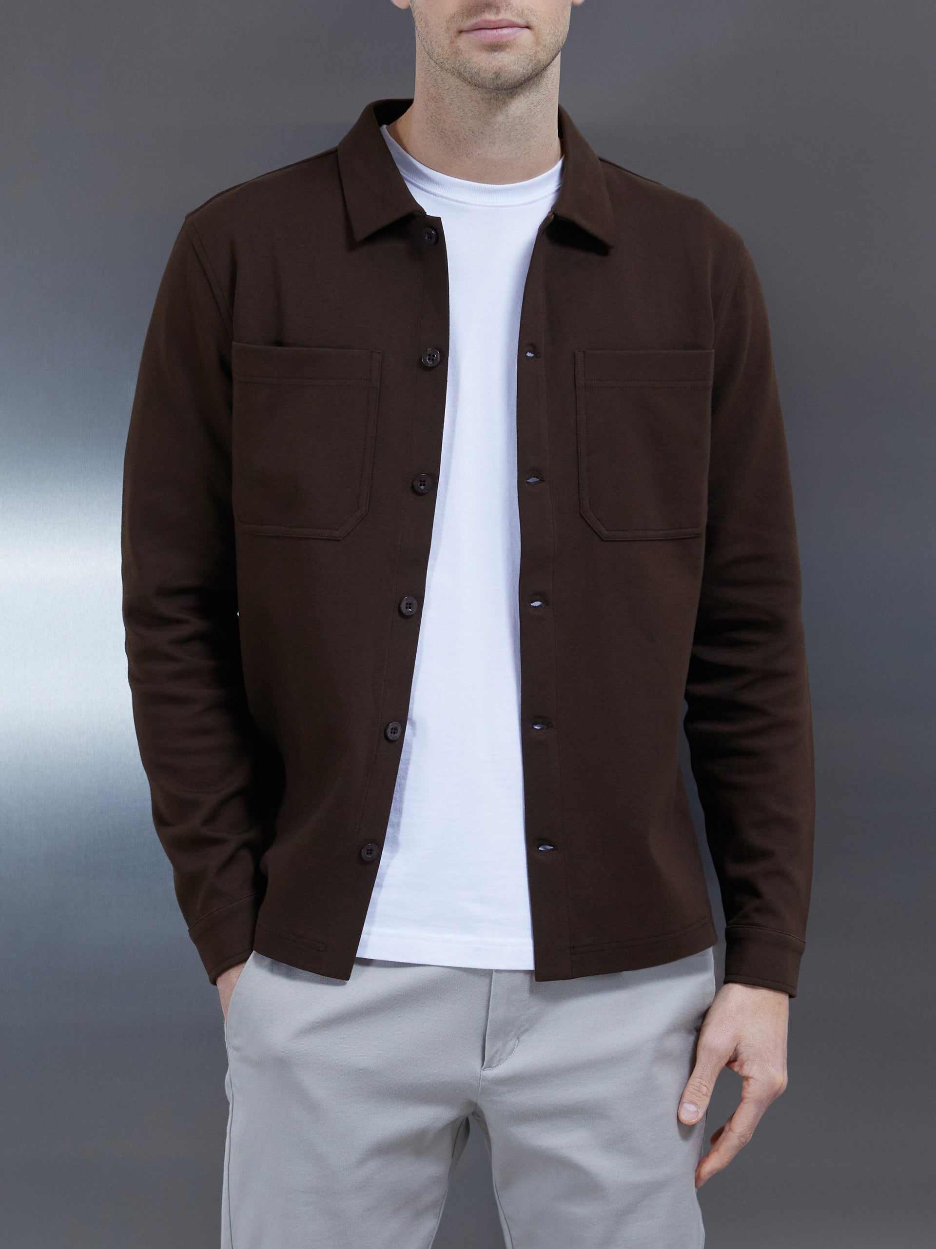 Cotton Jersey Overshirt in Brown