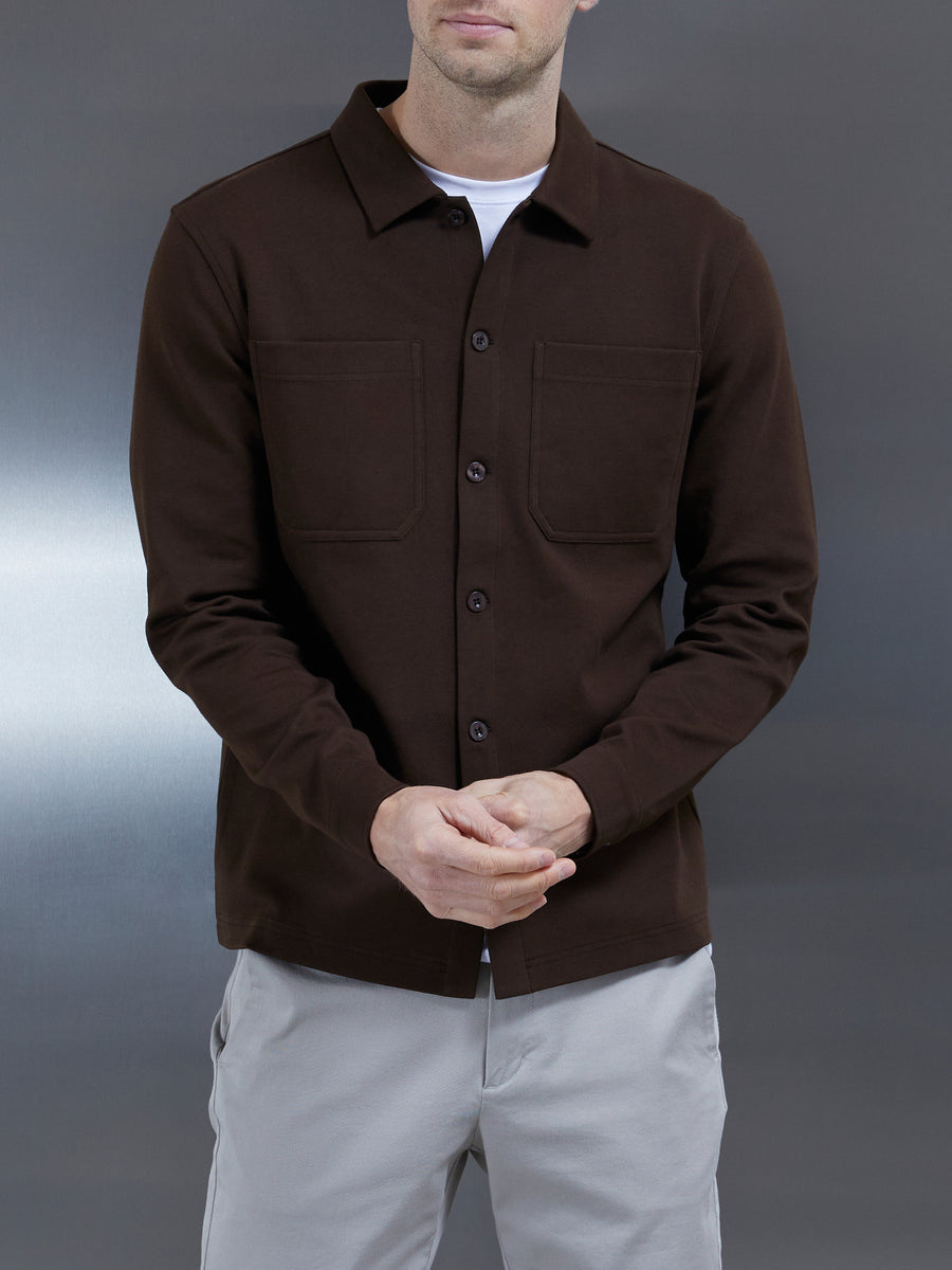 Cotton Jersey Overshirt in Brown