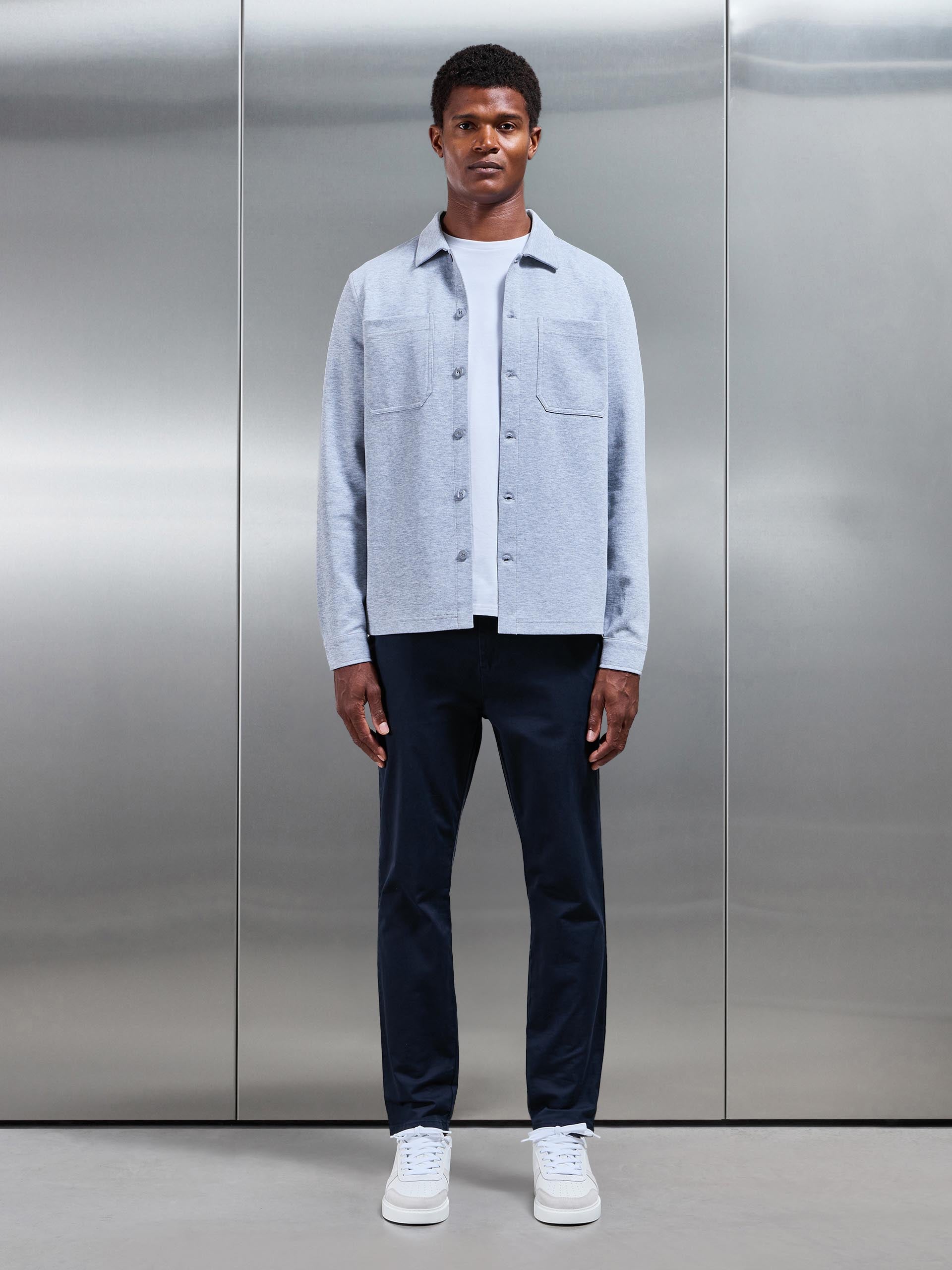 Cotton Jersey Overshirt in Marl Grey