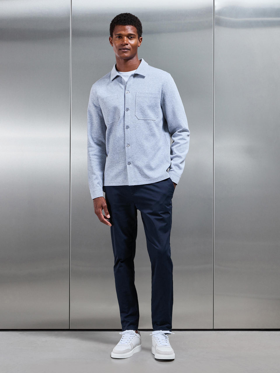 Cotton Jersey Overshirt in Marl Grey