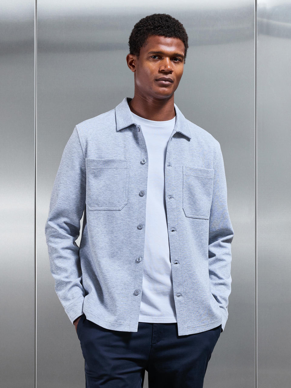 Cotton Jersey Overshirt in Marl Grey