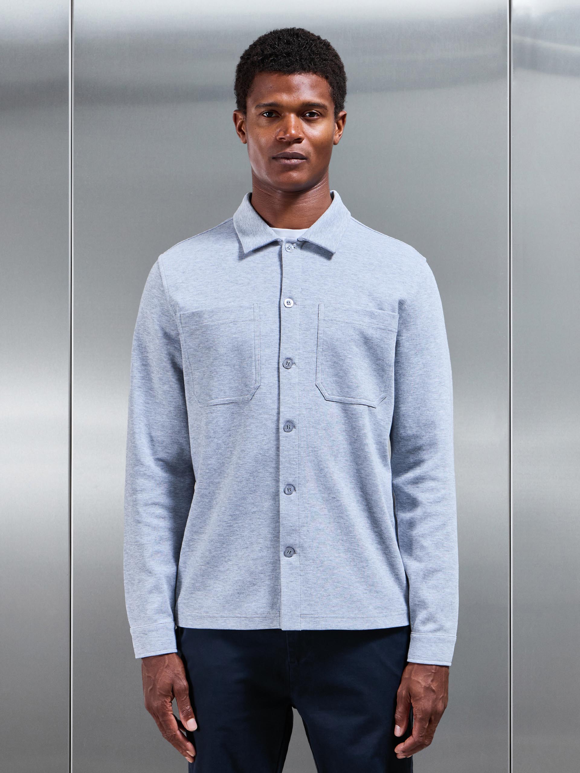 Cotton Jersey Overshirt in Marl Grey