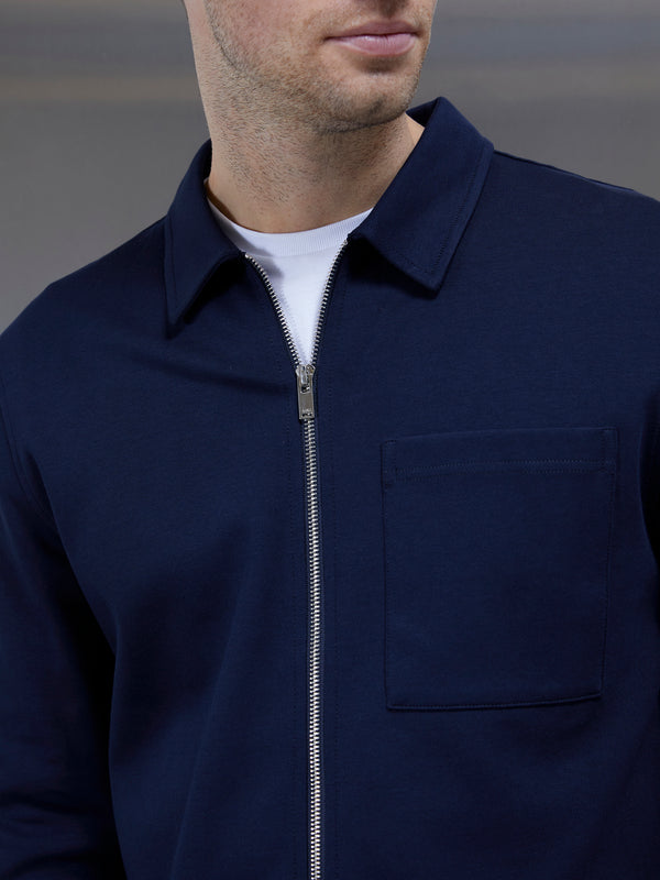 Cotton Jersey Zip Through Overshirt in Navy