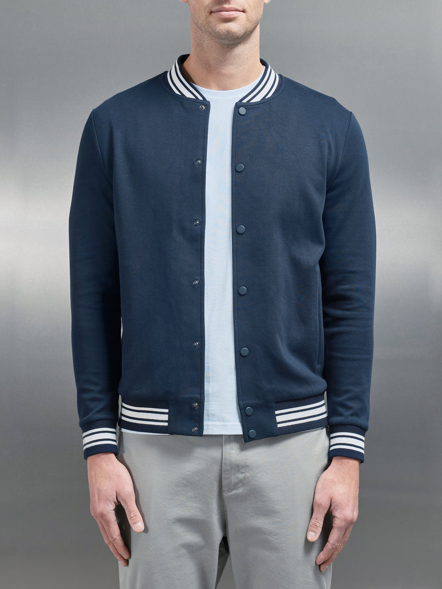 Cotton Jersey Varsity Jacket in Navy