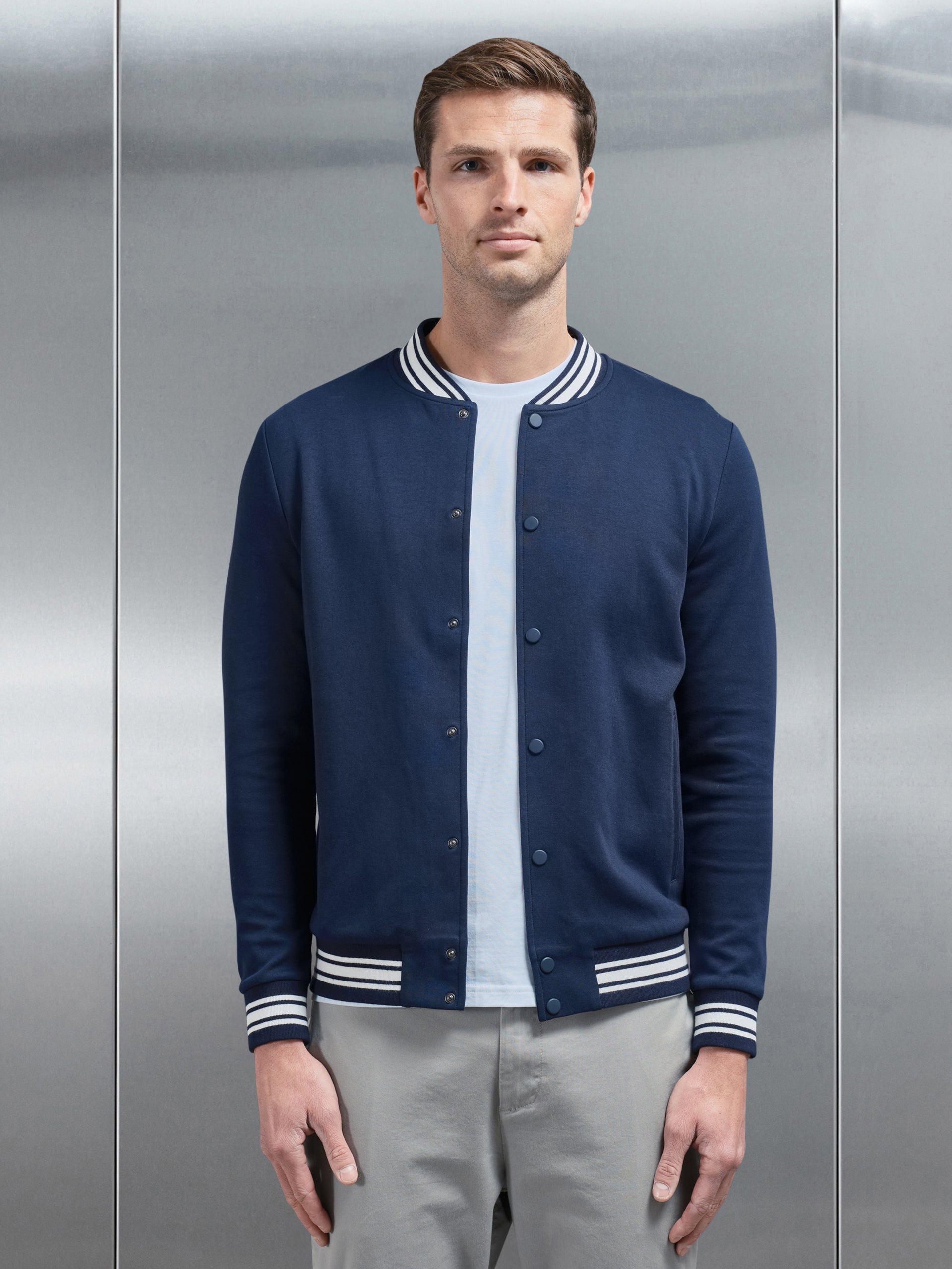 Cotton Jersey Varsity Jacket in Navy