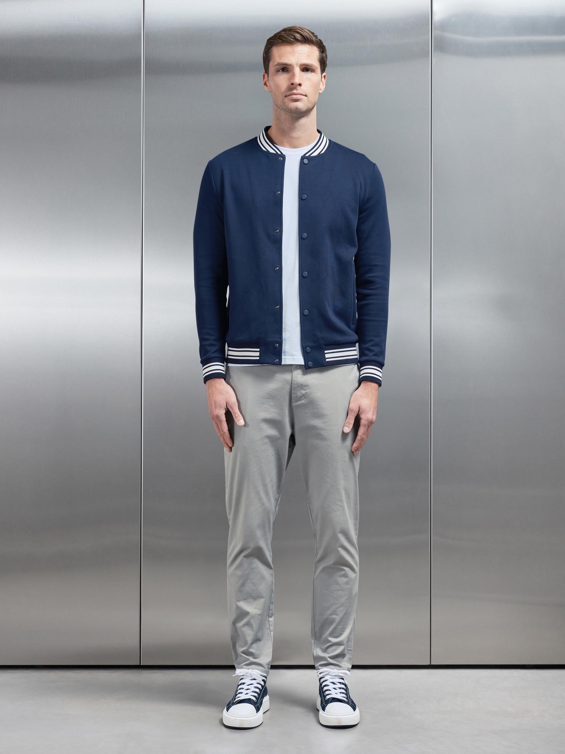 Cotton Jersey Varsity Jacket in Navy