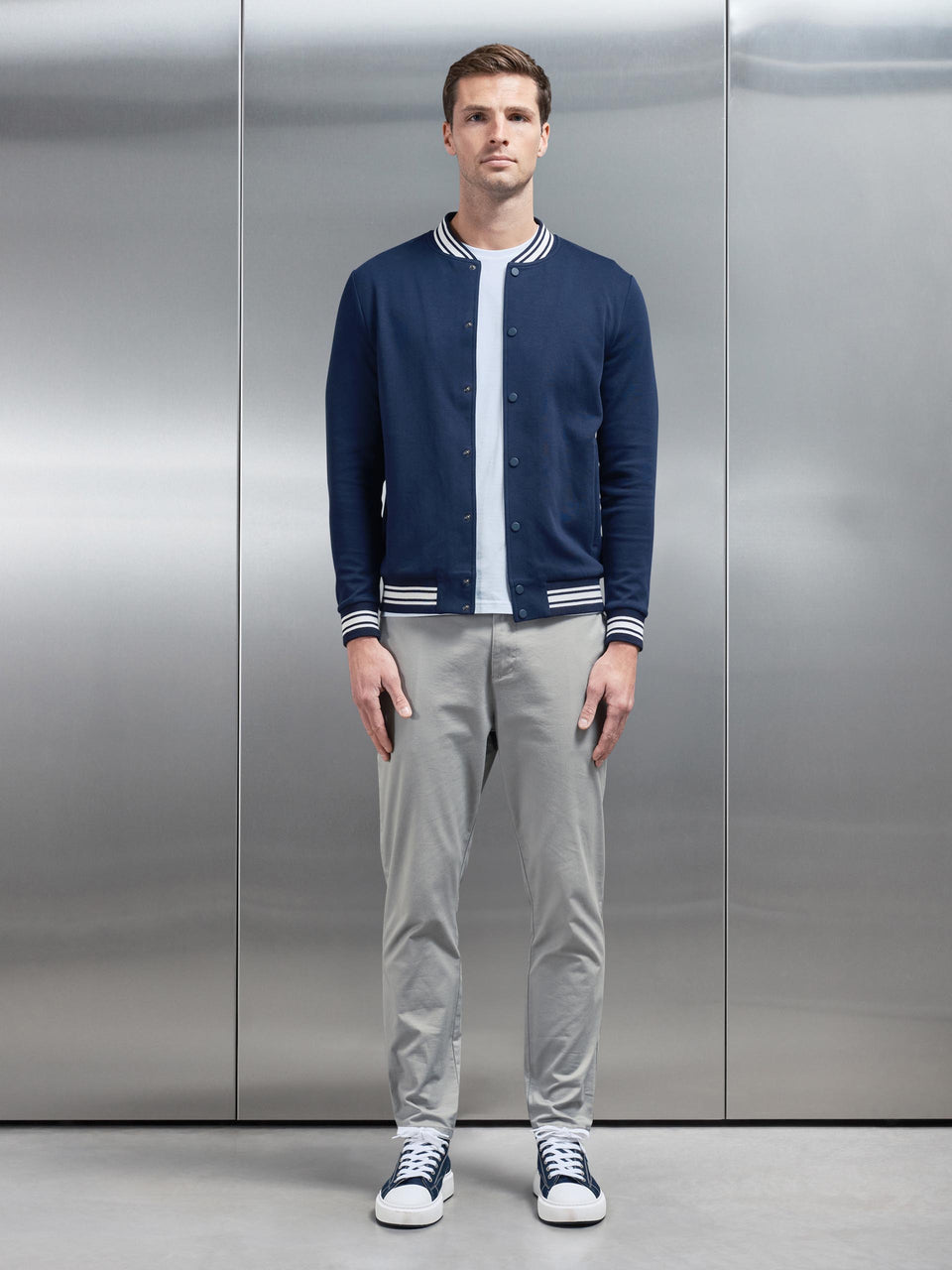 Cotton Jersey Varsity Jacket in Navy
