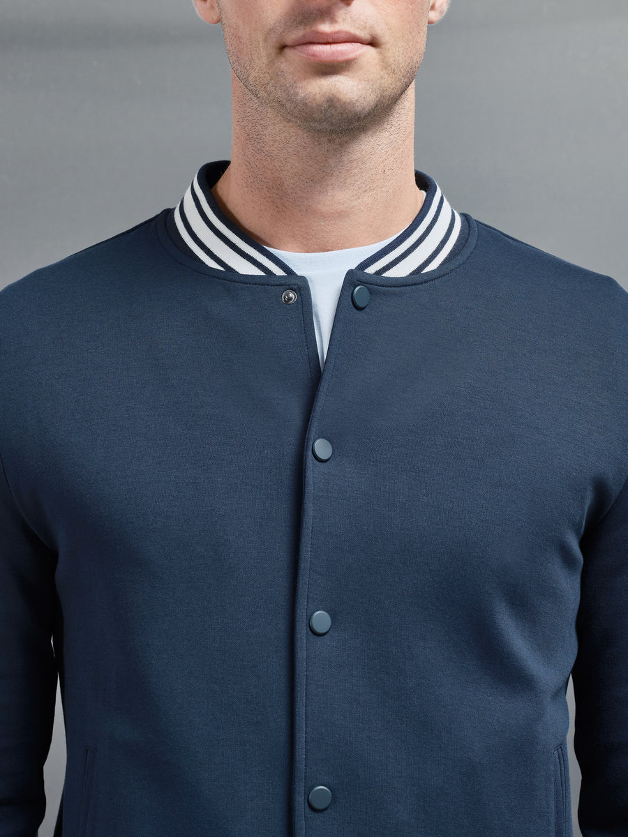 Cotton Jersey Varsity Jacket in Navy