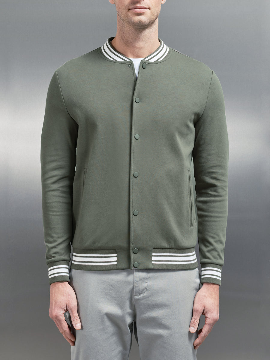 Cotton Jersey Varsity Jacket in Sage