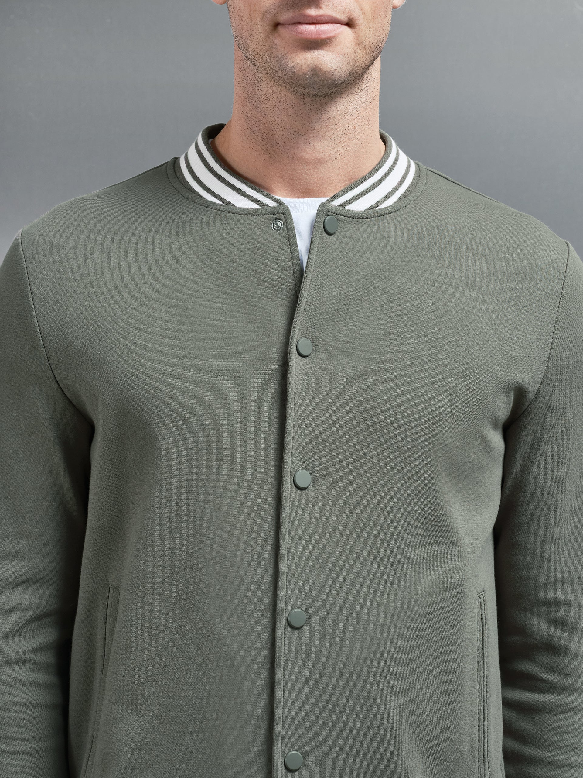 Cotton Jersey Varsity Jacket in Sage