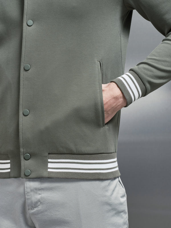 Cotton Jersey Varsity Jacket in Sage