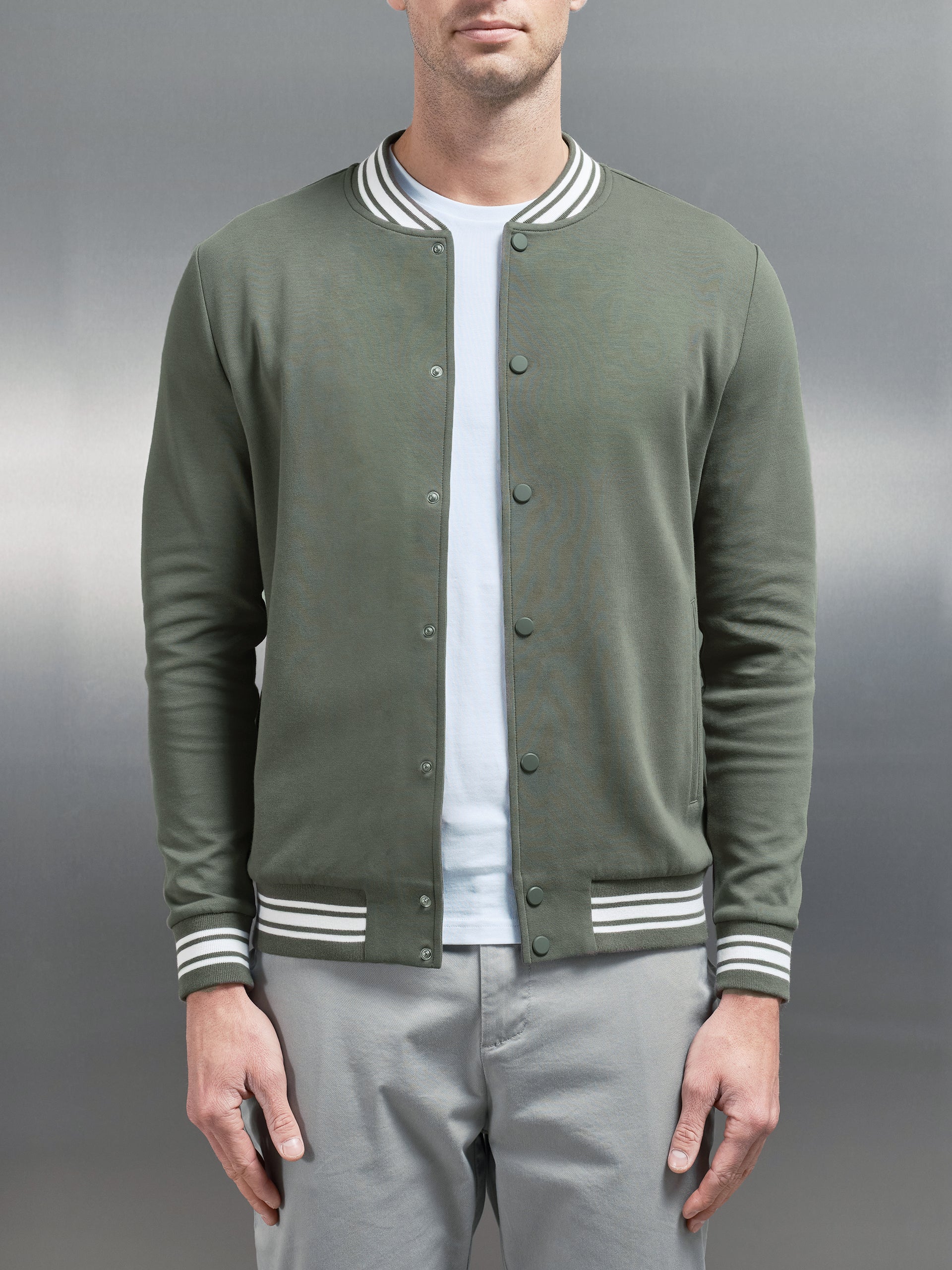 Cotton Jersey Varsity Jacket in Sage