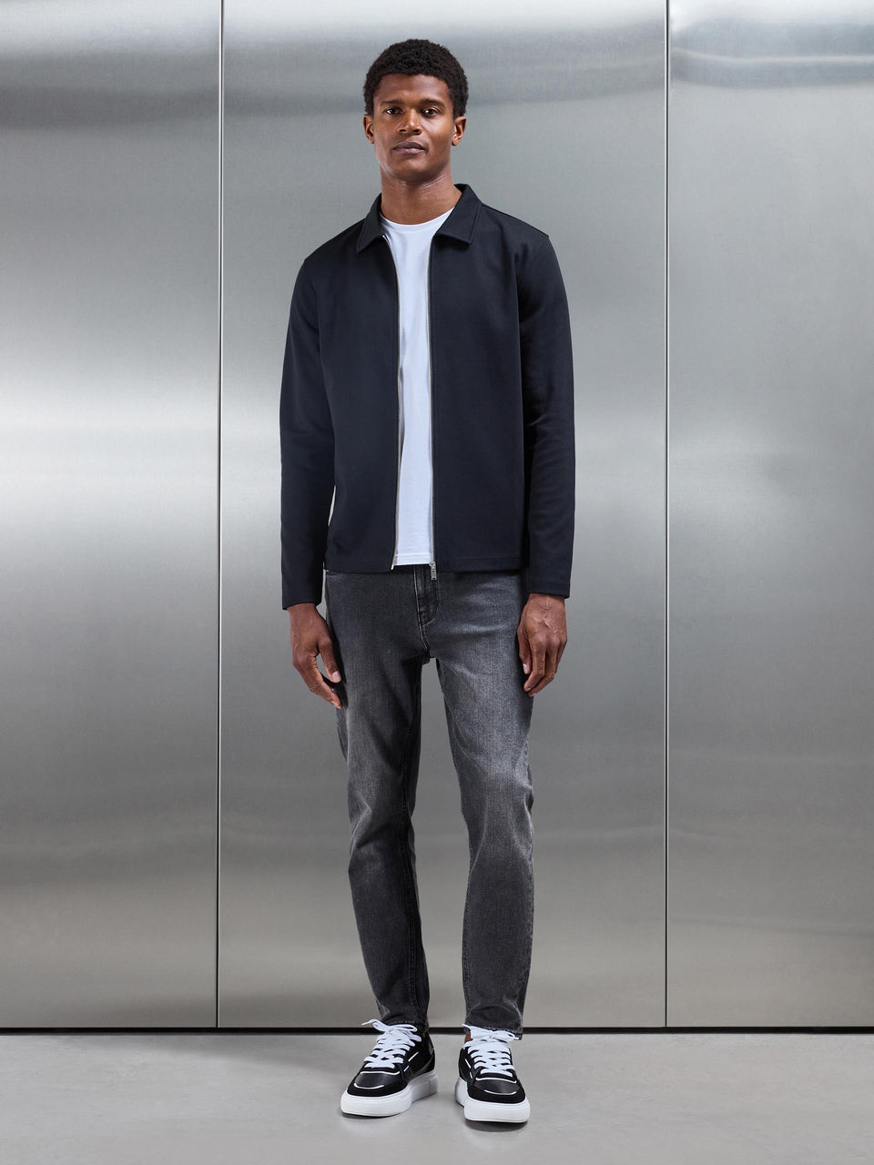 Cotton Jersey Zip Through Overshirt in Black