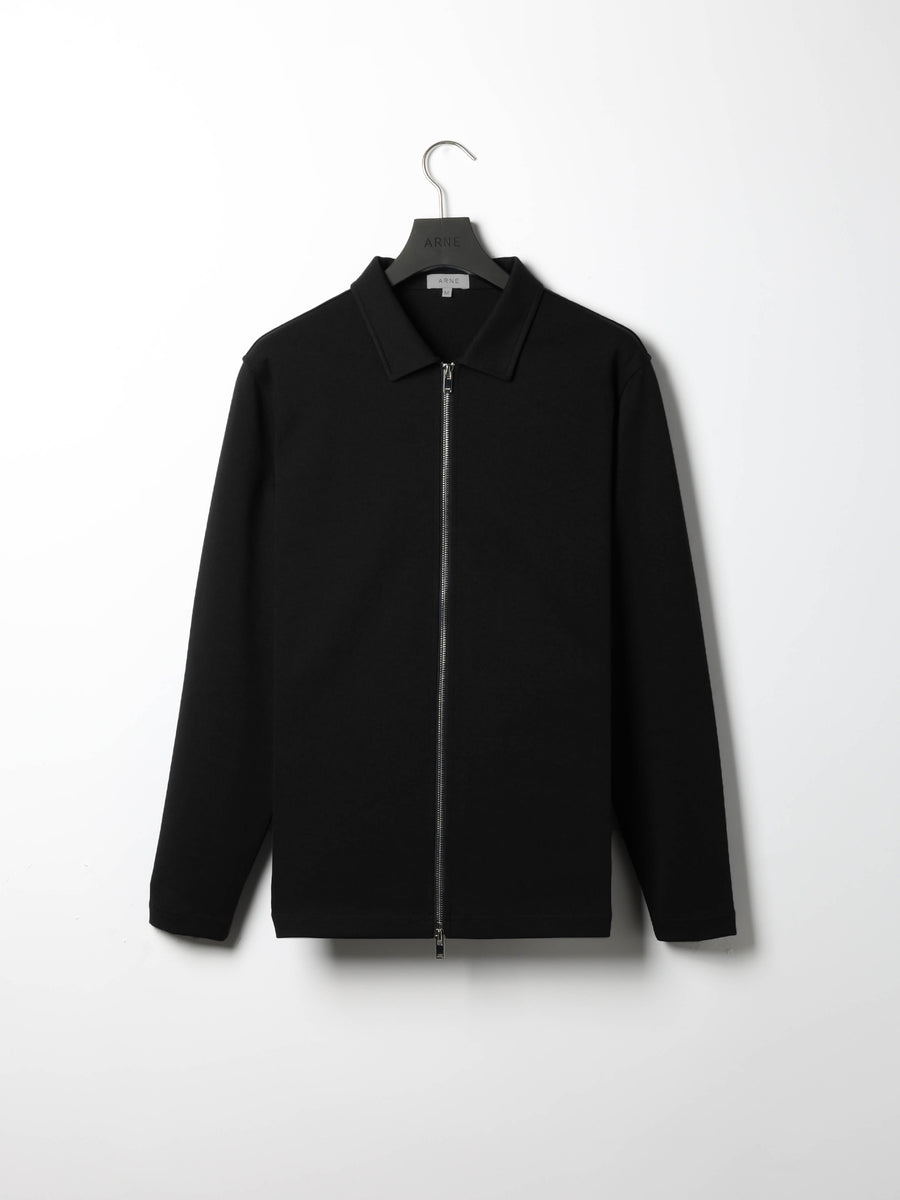 Cotton Jersey Zip Through Overshirt in Black