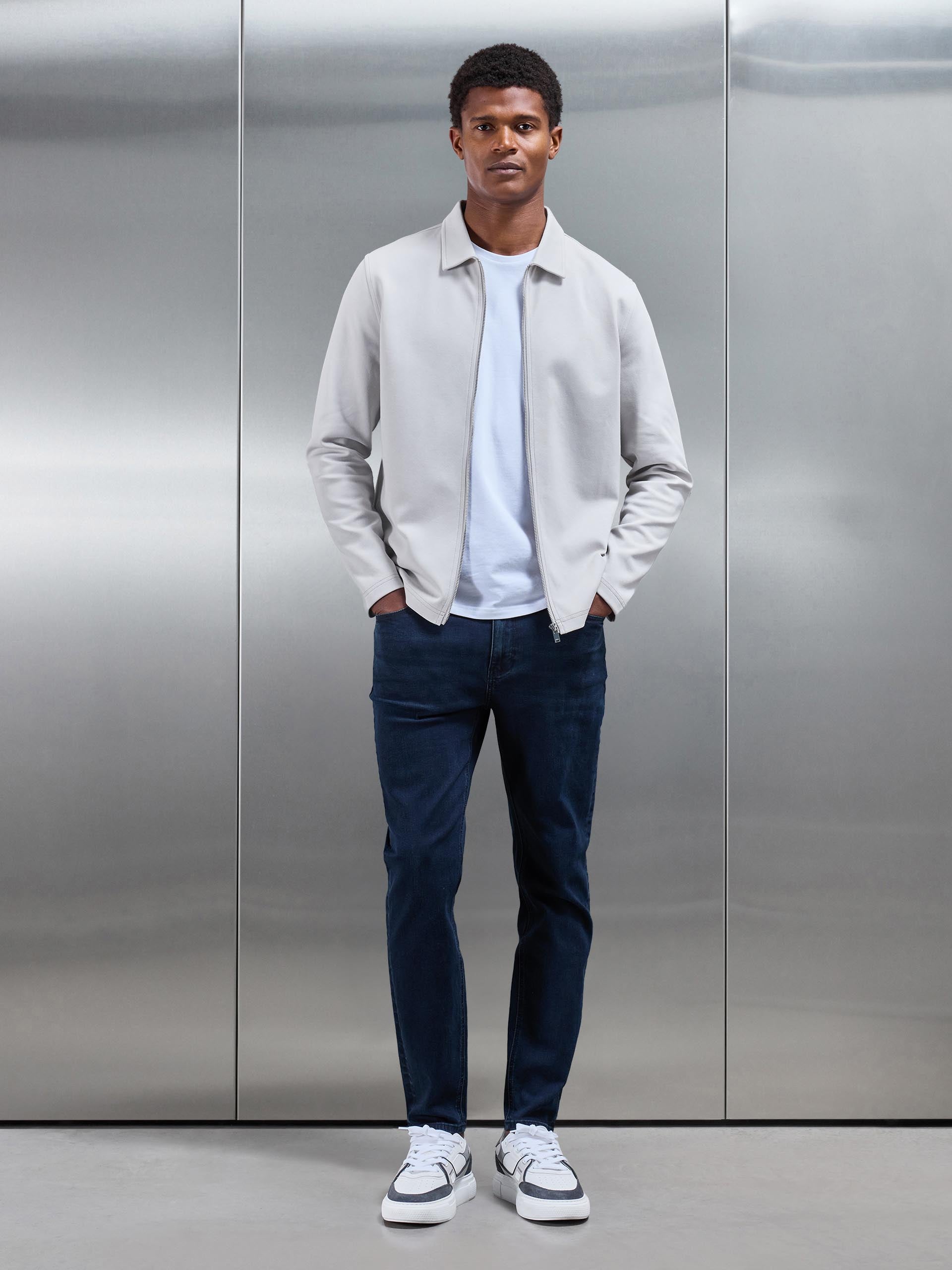 Cotton Jersey Zip Through Overshirt in Mid Grey