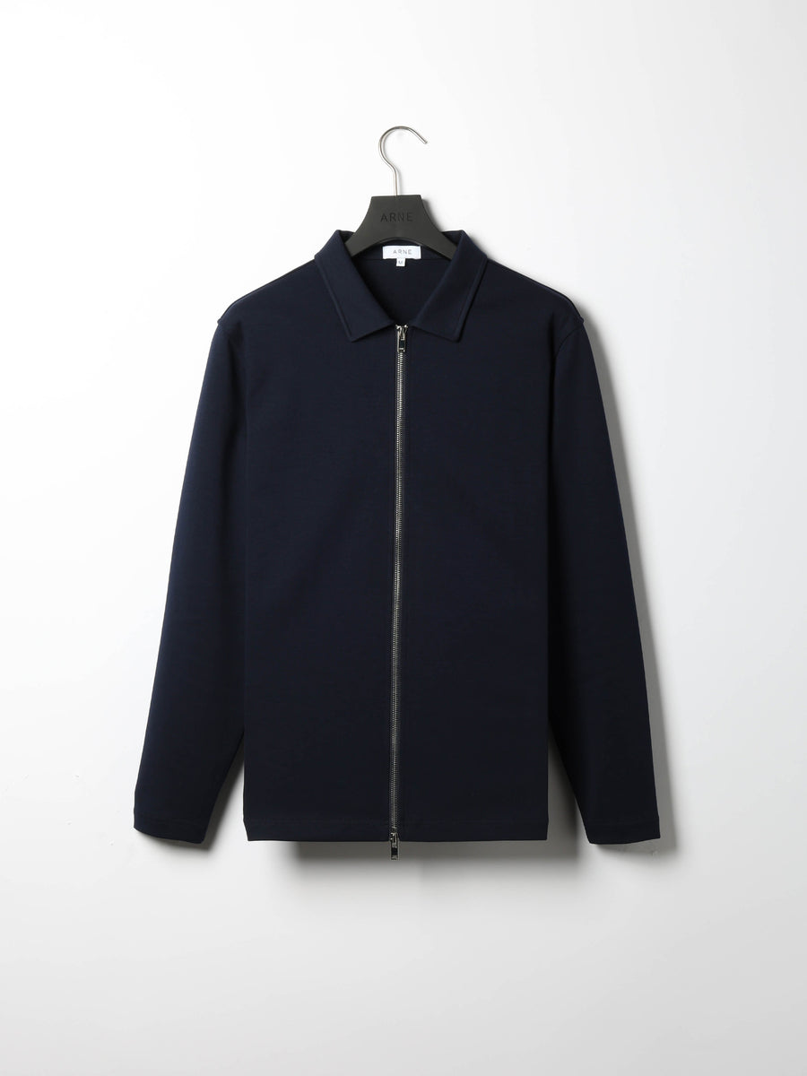 Cotton Jersey Zip Through Overshirt in Navy