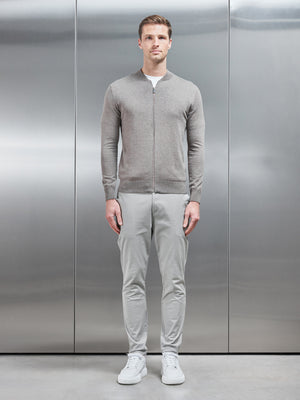 Cotton Knitted Bomber Jacket in Taupe Marl