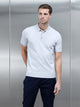 Cotton Knitted Button Polo Shirt in Mid Grey