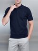 Cotton Knitted Button Polo Shirt in Navy