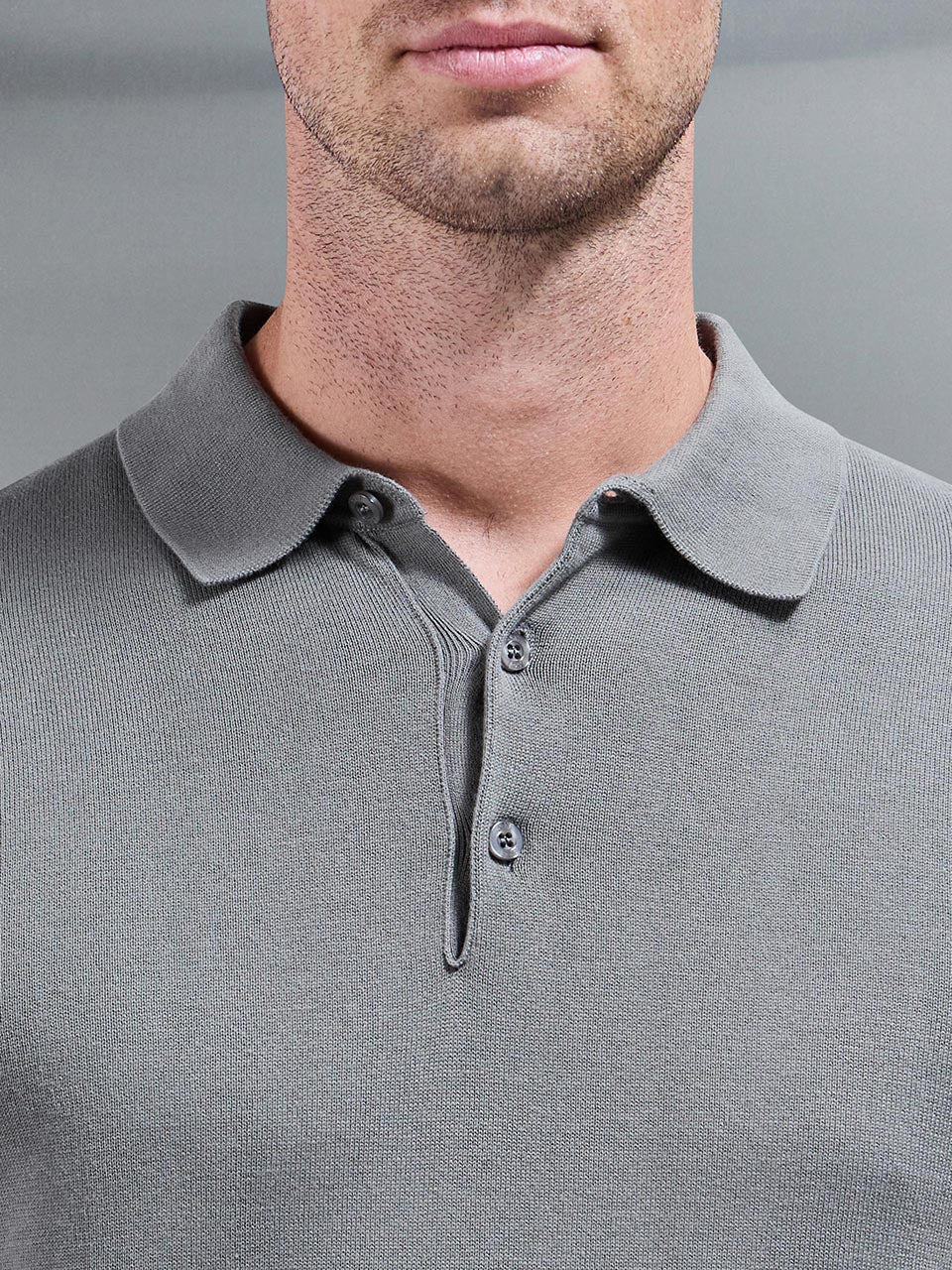Cotton Knitted Button Polo Shirt in Sage
