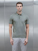 Cotton Knitted Button Polo Shirt in Sage