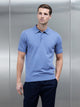 Cotton Knitted Button Polo Shirt in Silk Blue