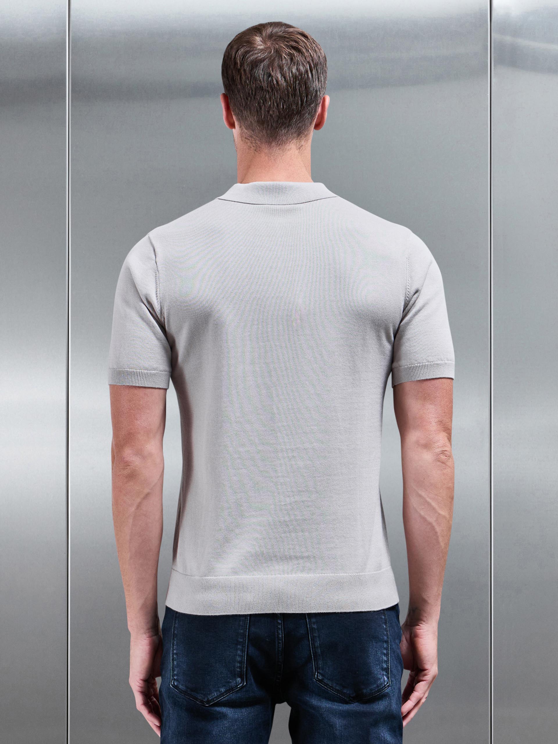 Cotton Knitted Button Polo Shirt in Stone