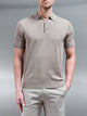 Cotton Knitted Button Polo Shirt in Taupe