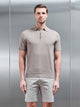 Cotton Knitted Button Polo Shirt in Taupe