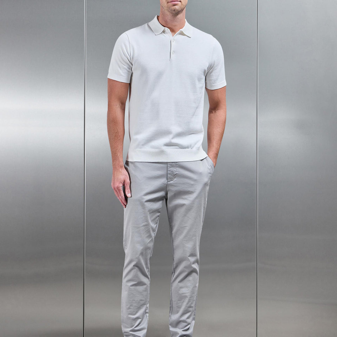 Cotton Knitted Button Polo Shirt in White