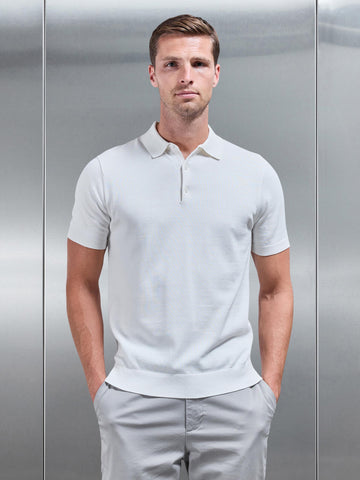 Cotton Knitted Button Polo Shirt in White