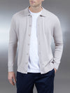 Cotton Knitted Button Through Shirt in Stone
