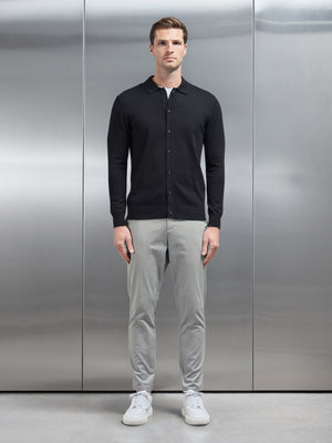 Cotton Knitted Button Through Shirt in Black