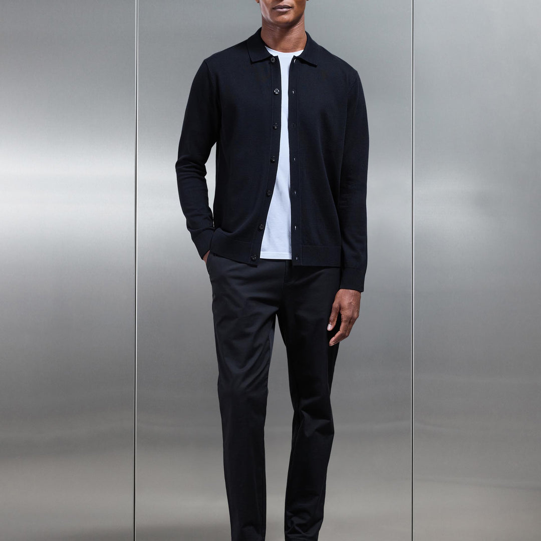 Cotton Knitted Button Through Shirt in Black