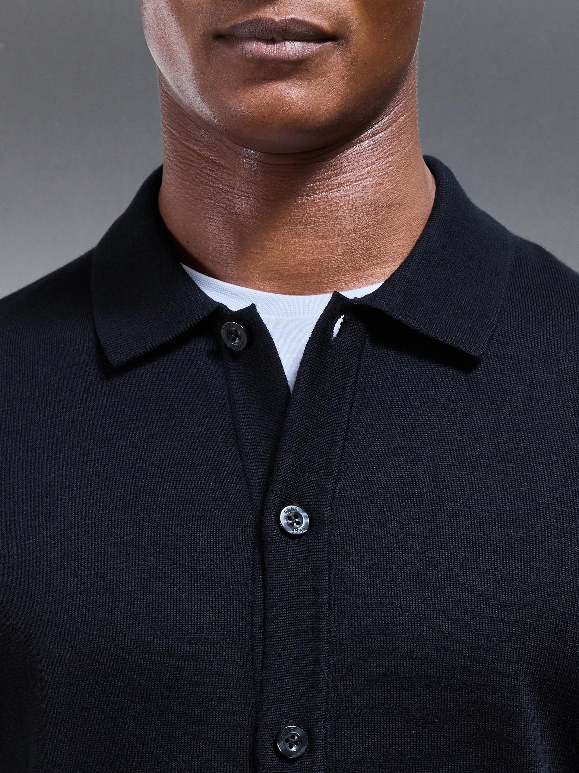 Cotton Knitted Button Through Shirt in Black