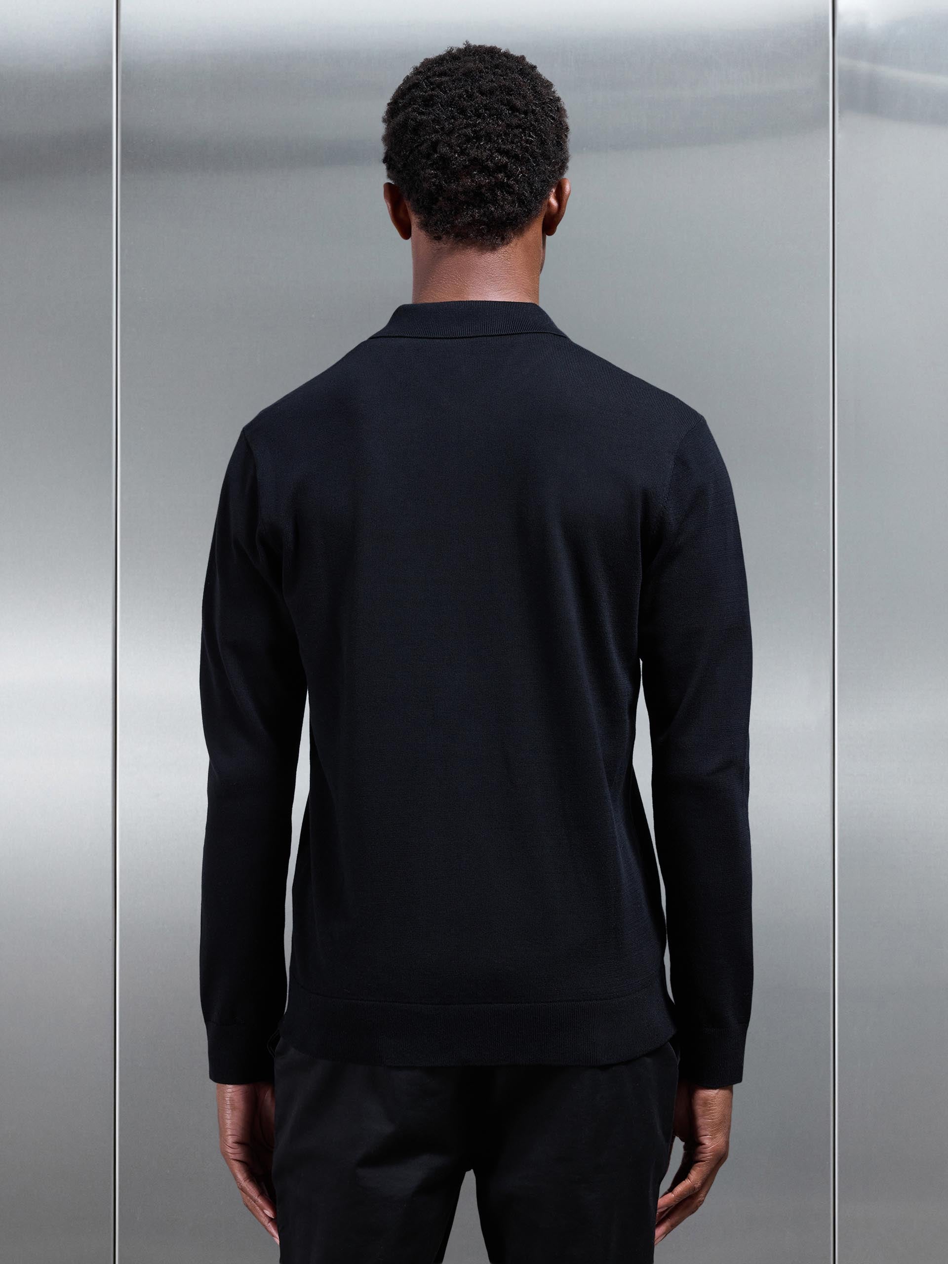 Cotton Knitted Button Through Shirt in Black
