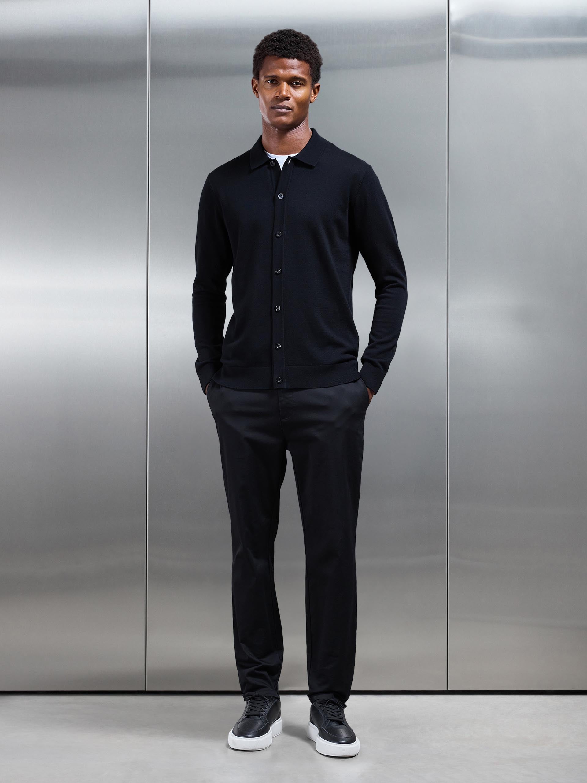Cotton Knitted Button Through Shirt in Black