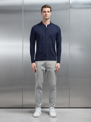 Cotton Knitted Button Through Shirt in Navy